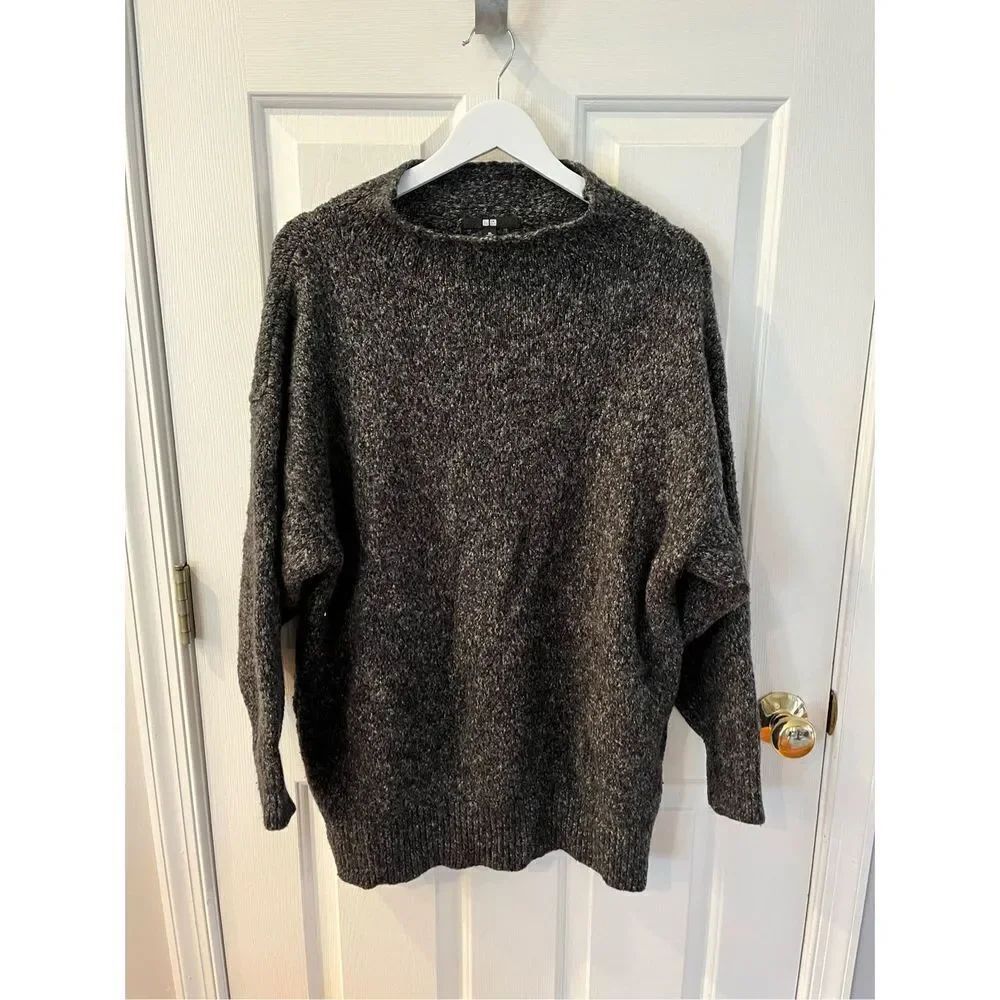 Uniqlo Charcoal Funnel Neck Oversized Cotton & Wool Sweater sz XL